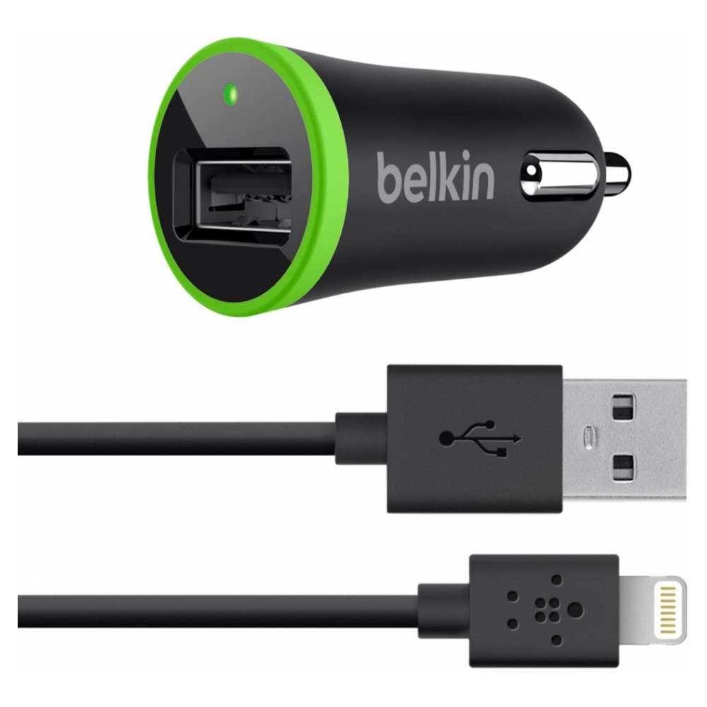 Автомобильное зарядное Belkin Car Charger (USB 2.1Amp) Black + кабель Lightning