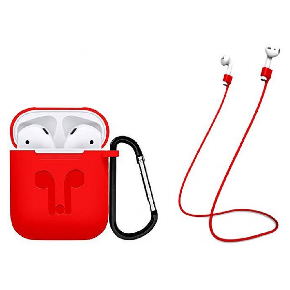 Airpods Silicon case with carbine+straps red (in box)